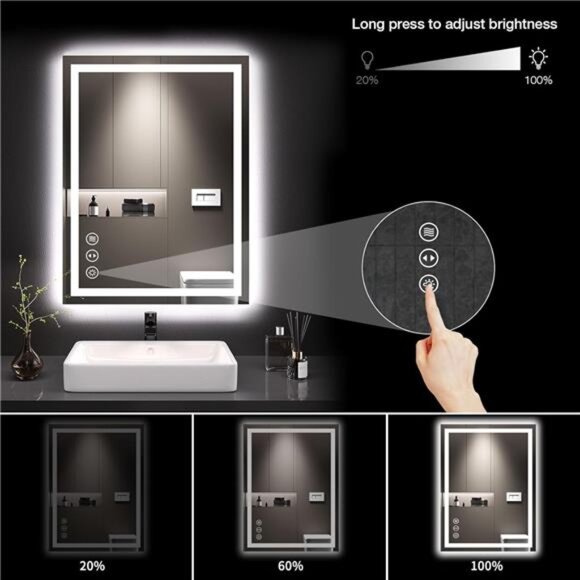 24X32 LED Bathroom Mirror with Lights, Anti-Fog, Dimmable, Backlit + Front Lit - Picture 3 of 7